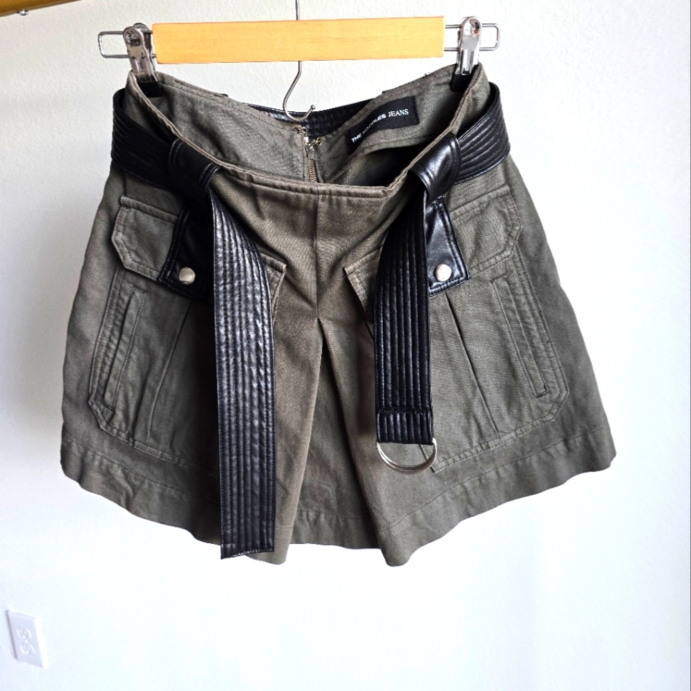The Kooples Jeans Green Mini Denim Skirt with Black Belt